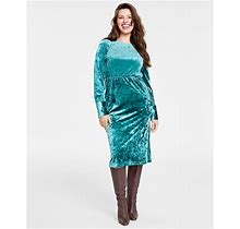 On 34th Women's Crushed Velvet Midi Dress, Created For Macy's - Dark Forest - Size XL