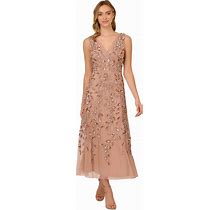 Adrianna Papell Women's Embellished V-Neck Dress - Rose Gold - Size 2