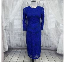 Js Collections Size 2 Sheath Royal Blue Sleeves Round Neck Dress