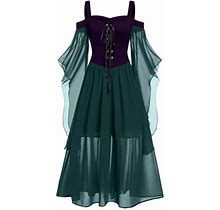 Elfindea Black Dresses For Women Gothic Goth Halloween Plus Size Cold Shoulder Butterfly Sleeve Purple 3X