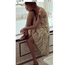 Anthropologie Safa Tiered Shimmer Midi Dress Embellished Ivory Teal