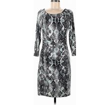 Jennifer Lopez Casual Dress - Sheath Scoop Neck 3/4 Sleeves: Gray Snake Print Dresses - Women's Size Medium
