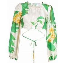 Secret Mission Women's Donna Cropped Blouse - Tropical Green - Size XS