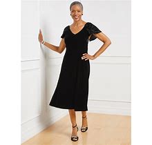 Petite - Sequin Sleeve Velvet Dress - Black - 4 Talbots