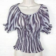 Poetry Clothing Sheer Cropped Top Size Small Ruched Hem Trendy Purple White