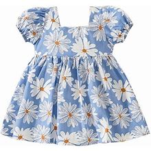 Girls Toddler Short Sleeve Bowknot Princess Dress Floral Printed Ruffles Dance Party Dresses Clothes Cute Dailywear