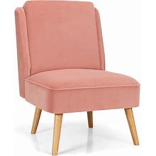 Giantex Armless Accent Chair Velvet Living Room Chair W/ Rubber Wood Legs Pink