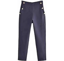 Zyekqe Petite Women Work Pants Elastic Waist Slim Business Trousers Solid Color Office Slacks With Pockets