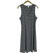 Old Navy Gray Stripe Button Front Dress Ribbed Petite Medium