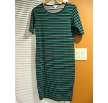 Lularoe Women's Green Black Striped Print Dress M