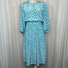 Vintage Dresses | Vintage Pellini Petites By Von Bramlett Floral Long Sleeve Dress | Color: Blue/White | Size: Mp