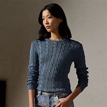 Ralph Lauren Cable-Knit Silk Crewneck Sweater - Size XS In Antique Blue