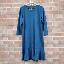 J. Jill Dresses | J Jill Ponte Dress Medium Blue Polka Dots Ruffle 3/4 Sleeve | Color: Blue | Size: M