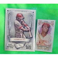 Topps 2021 ALLEN AND GINTER JOHNNY BENCH HISTORICAL HITS CARD AND TONY PEREZ MINI CARD - Toys & Collectibles | Color: Beige