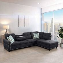 Star Home Living Corp Victor Linen Fabric Sectional Sofa In Black/Gray