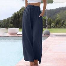 Hupom Chino Pants For Women Pants For Women In Clothing Chinos High Waist Rise Full Flare-Leg Navy S