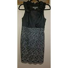Donna Ricco York Black Sleeveless Dress W Silver Embroidery Floral