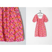 Vintage 80S Pink Colourful Flower Womens Mini Dress Size XXS