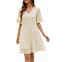 Women's Chiffon Summer Flowy Mini Dress Casual Short Sleeve Ruffle Swiss Dot Babydoll Tiered Loose Dresses 859