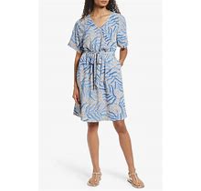 Nic+Zoe Blue Palm Dot Fit & Flare Dress L119525 Size Medium