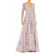 Mac Duggal Women's Semi-Sheer Floral-Embroidered Gown - Lilac - Size 18