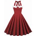 Women's Vintage Sleeveless Polka Dot Style Swing Dress 1950S Lace Up Retro Cocktail Tea Party Dress