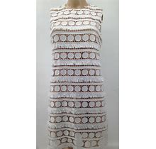 $575 Nicole Miller Women's Beige White Crochet Sleeveless Shift Dress Size 4