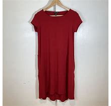 Eileen Fisher Bateau Neck Cap Sleeve Dress In Red Size XS