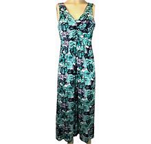 Talbots Petite Sleeveless V-Neck Jersey Knit Maxi Dress Green Floral Size Sp
