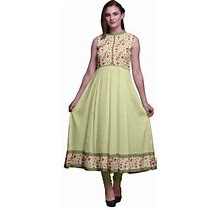 Bimba Light Yellow Floral Indian Kurtis For Women Solid Readymade Anarkali Dress Printed Indian Kurti X-Large