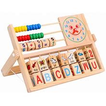Ronshin Preschool Math Learning Toy Wooden Frame Abacus With Multi-Color Beads Number Alphabet Counting Clock Learning Toys Gift For Toddlers