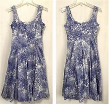 Talbots Dress 4 Petite Fit And Flare Blue Print Sleeveless Scoop Neck