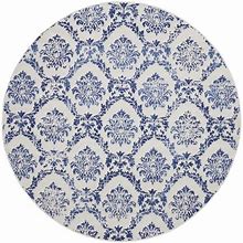 Nourison Whimsicle 96X96" Round Fabric Damask Area Rug In Navy/Ivory