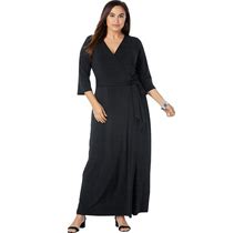 Plus Size Women's Stretch Knit Faux Wrap Maxi Dress By The London Collection In Black (Size 26 W)