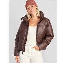 Old Navy Mock-Neck Faux-Leather Puffer Jacket