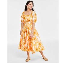 I.N.C. International Concepts Women's Floral-Print Cotton Midi Dress, Created For Macy's - Maya Garden Mango - Size S