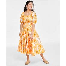 I.N.C. International Concepts Women's Floral-Print Cotton Midi Dress, Created For Macy's - Maya Garden Mango - Size XS