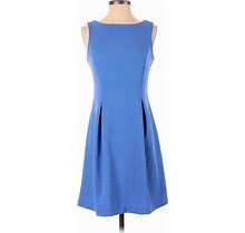 Vince Camuto Cocktail Dress - A-Line Crew Neck Sleeveless: Blue Print Dresses - Women's Size 2
