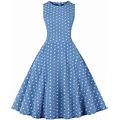 Uublik Summer Dresses For Women 2024 Trendy Sleeveless Round Neck Polka Dots Print Slim Swing Dress