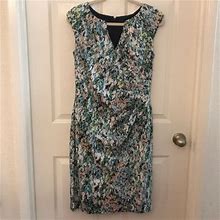 Adrianna Papell Dresses | Adrianna Papell Sz 8 Floral Print Gathered Sheath | Color: Blue/Green | Size: 8