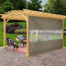 Covers & All Heavy-Duty Multipurpose Waterproof Outdoor Vinyl Curtain, Clear Panel Curtain For Pergola Porch Gazebo In Brown | 8 H X 10 W In