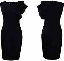 Women's Asymmetrical Midi Dress With Ruffled Sleeve-Black 2X Plus Size