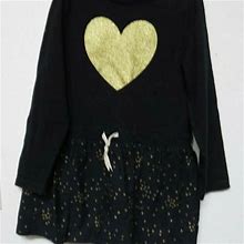 Carter's Kids Girls Heart Gold Dress Long Sleeve Tie Top Cute Style Black Size 6 - Kids | Color: Black | Size: Not Specified