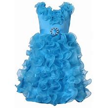 Richie House Little Girls Turquoise Cascade Ruffle Bridal Dress 4/5