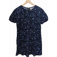Gap Dresses | Gap M Blue Floral Short Sleeve Dress Pockets Back Zip Closure 100% Cotton Womens | Color: Blue | Size: M