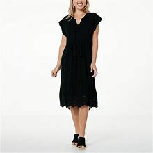 Democracy Crinkled Crepe Lace-Up Tiered Midi Dress - Black - Size 3X