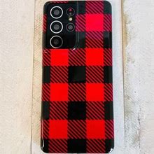 Bull Plaid Red Cell Phone Case For Samsung Galaxy, For Galaxy S20