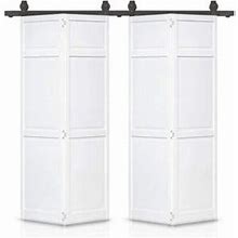 CALHOME 48 in. X 80 in. Traditional 6 Panel Solid Core Prime White Wood Double Bi-Fold Barn Door With Sliding Hardware Kit