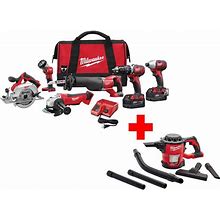 M18 18V Lithium-Ion Cordless Combo Kit (6-Tool) With Free M18 Compact Vacuum