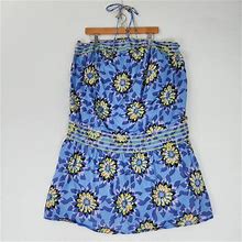 Old Navy Dresses | Old Navy Dress Womens Xxxl Blue Yellow Floral 3Xl Halter Summer Casual Cotton | Color: Blue/Yellow | Size: 3X